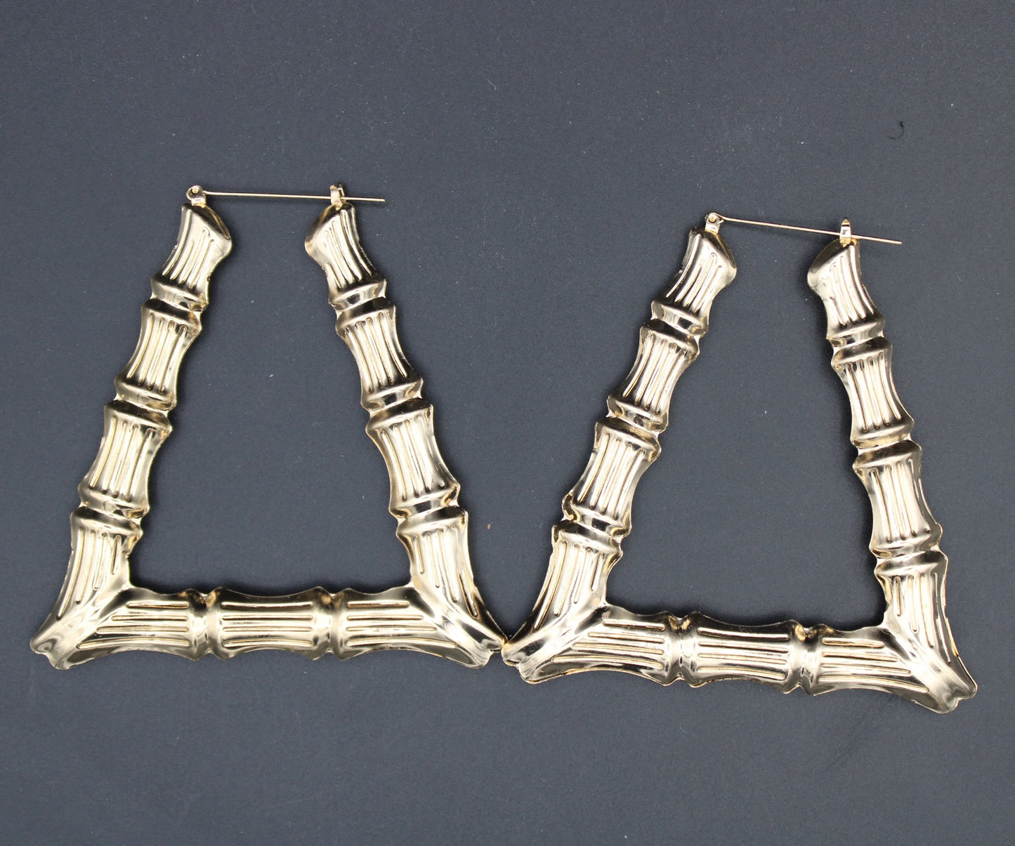 Gold-Tone Chunky Bamboo Triangle Hoop Earrings