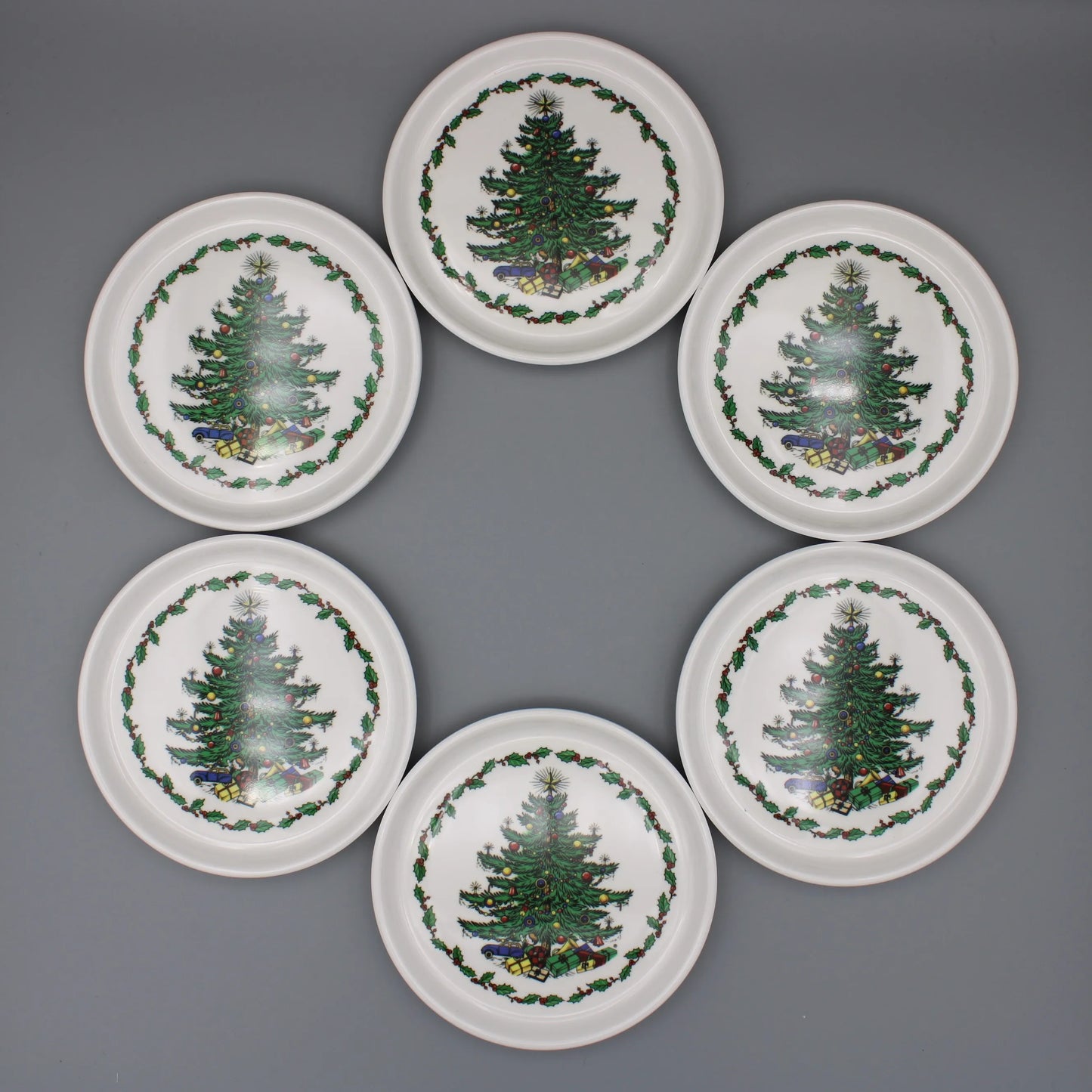 Set of Six Christmas Tree Coaster with a Round Box