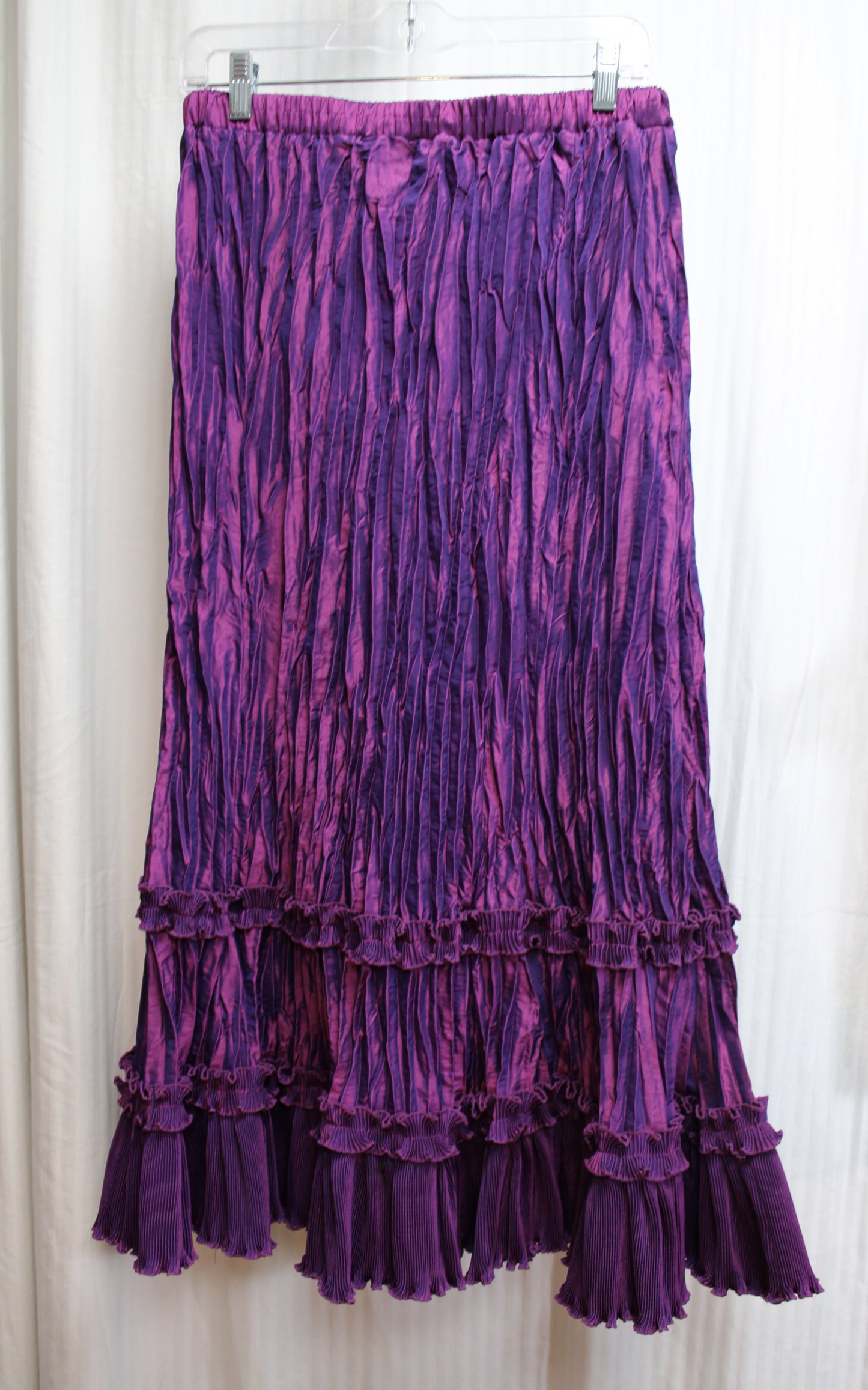 Donna by Donna Vinci - Purple 2 Toned Iridescent Taffeta Crinkle Tiered w/ Ruffles Maxi Skirt - Size 20 (See Measurements 28" Unstretched Waist)