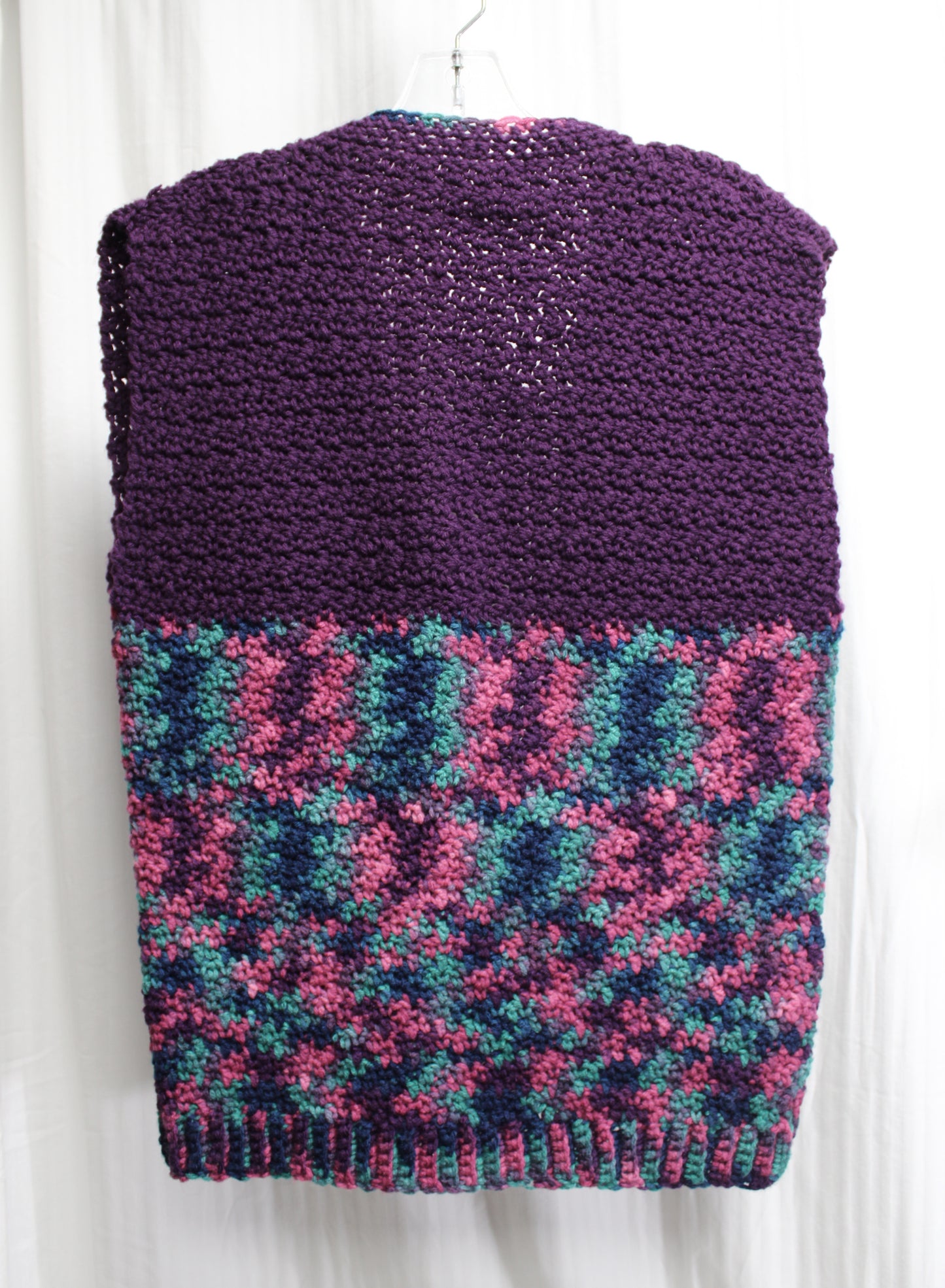 Handmade - Purples, Blues & Green Knitted Vest - Approx XL (See Measurements)