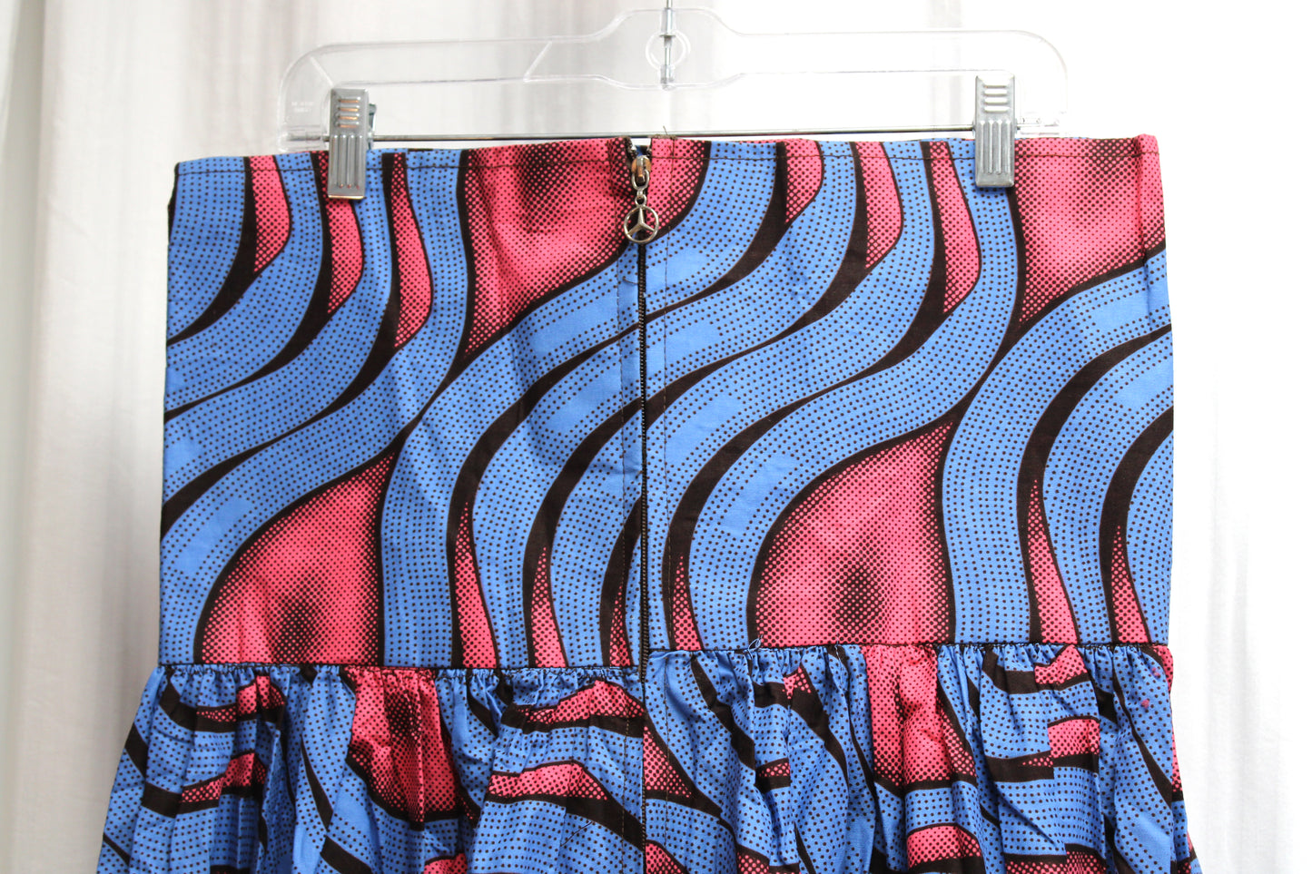 Handmade - Blue, Pink & black Graphic Print VERY High & Wide Waisted Tribal Full Maxi Skirt - 35" Waist