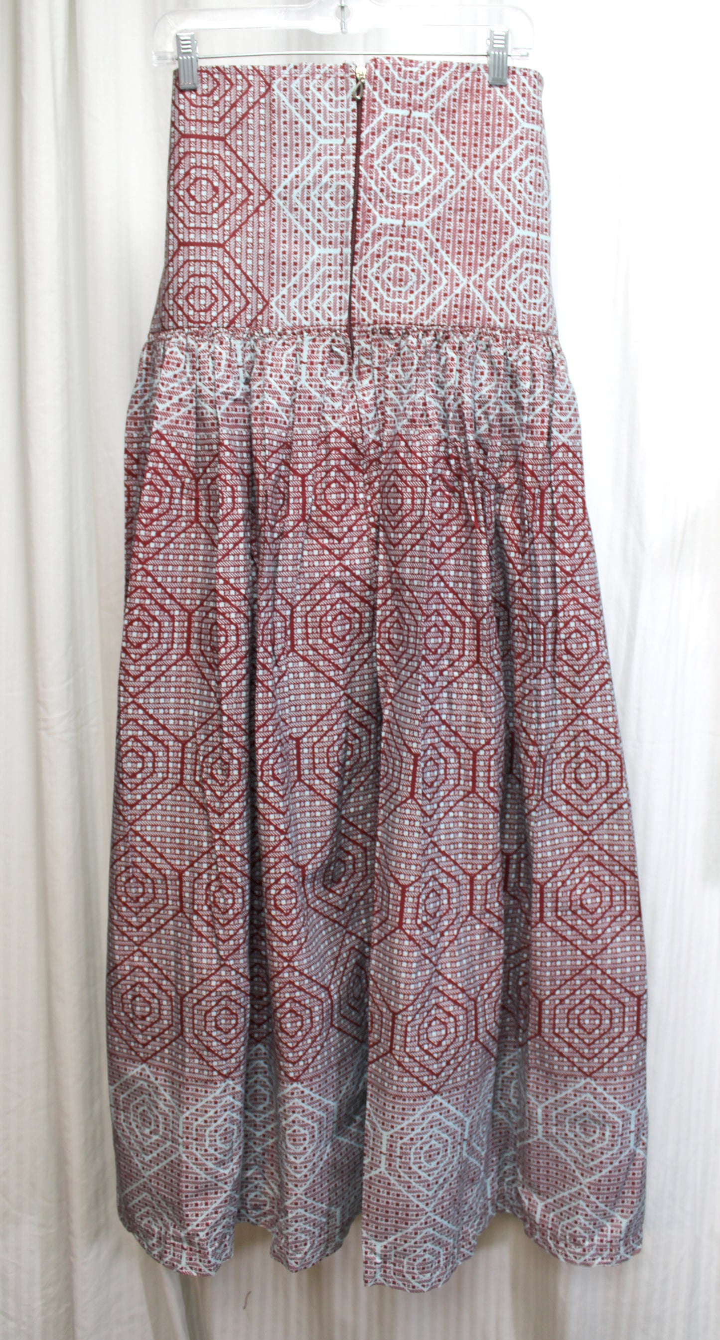 Handmade - Brown & Aqua Blue VERY High & Wide Waisted Tribal Full Maxi Skirt - 35" Waist