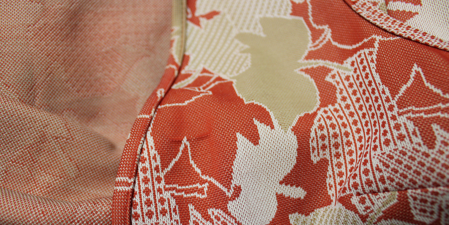 Vintage 70's - Lady Blair - Burnt Orange & Tans Leaf Print Tunic Vest - See Measurements 18" Chest (pit to pit)