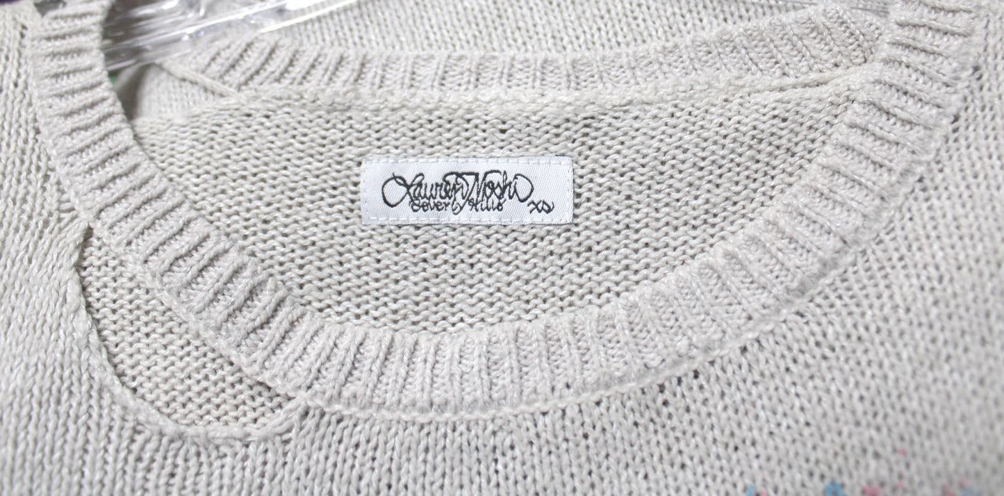 Lauren Moshi Beverly Hills - Beige Distressed Mohawk Skull "Toxic" Pullover Sweater - Size XS