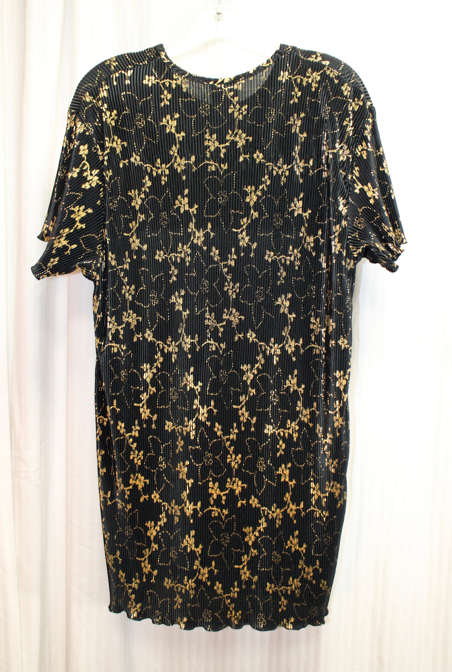 Vintage - Epix - Black& Gold Metallic Foil, Micro Pleated Tunic/ Mini Dress - One Size