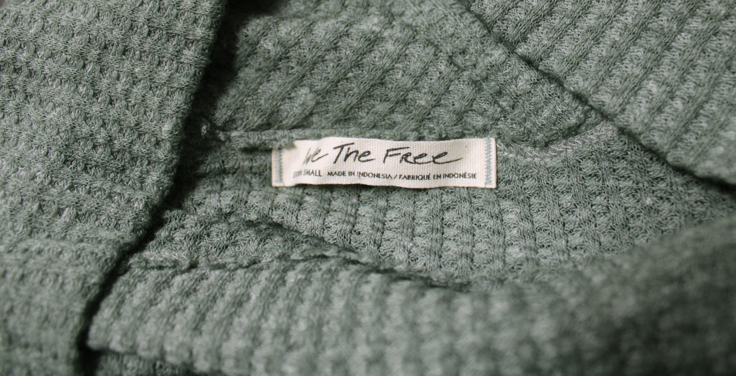 We the Free (Free People) = Oversized, Wide Neck, Ribbed Waffle Weave, Dolman Sleeve Pullover w/ Kangaroo Pocket Sweater - Size S