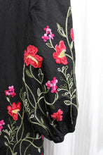 Load image into Gallery viewer, Caleooa - Black Embroidered Floral Peasant Top - Size L
