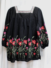 Load image into Gallery viewer, Caleooa - Black Embroidered Floral Peasant Top - Size L