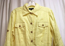 Load image into Gallery viewer, Tahari, Arthur S. Levine - Yellow, Linen Blend Tab Roll Up Sleeve Shirt Dress - Size S