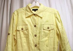 Tahari, Arthur S. Levine - Yellow, Linen Blend Tab Roll Up Sleeve Shirt Dress - Size S