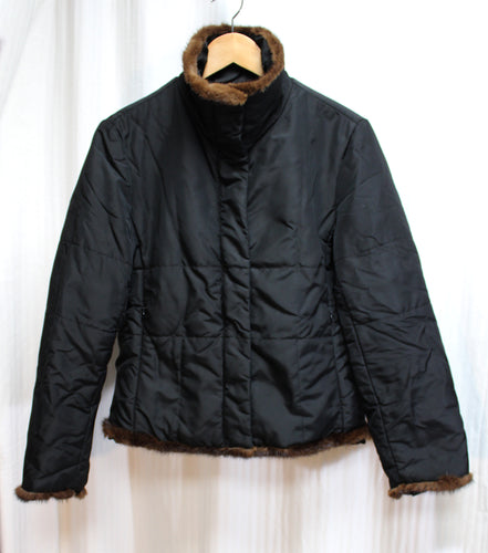 Andrew Marc - Black Thermalite Plus Coat w/ Brown Mink Trim - Size M