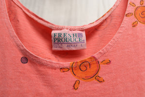 Fresh Produce - Adorable Orange Short Sleeve Sun Motif, Oversized Dress w/ Front Skirt Pockets - Size L