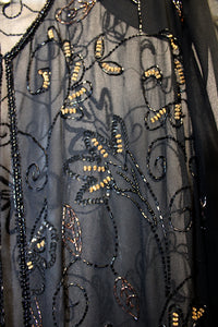 Beaded Drama (brand) Black Sheer Special Occasion Jacket w/ Black & Bronze Beading - Size L
