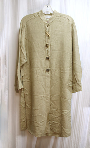 Vintage - Essay Petites by Sharon Anthony - Rayon/Flax, Lightweight Natural Long Tunic Jacket w/ Artisan Buttons - Size 6 (see Measurements)