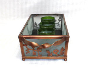 Partylite - Copper & Frosted Glass Botanical w/ Dragonfly & butterfly Votice Canlde holder w/ Candles