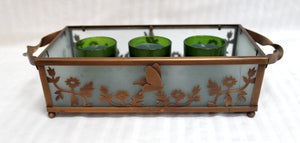 Partylite - Copper & Frosted Glass Botanical w/ Dragonfly & butterfly Votice Canlde holder w/ Candles