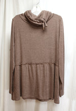 Load image into Gallery viewer, AnyBody - Heathered Taupe Brown - Drawstring Cowl Neck Long Sleeve Tiered Tunic Top - Size M
