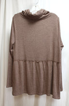 Load image into Gallery viewer, AnyBody - Heathered Taupe Brown - Drawstring Cowl Neck Long Sleeve Tiered Tunic Top - Size M