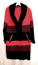 Load image into Gallery viewer, St John - Wool Blend - Red, Maroon &amp; Black Stripe Sweater Coat - Size L