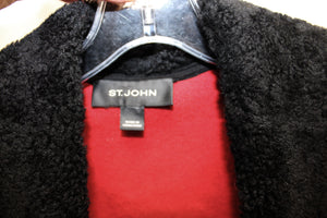St John - Wool Blend - Red, Maroon & Black Stripe Sweater Coat - Size L