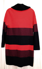 Load image into Gallery viewer, St John - Wool Blend - Red, Maroon &amp; Black Stripe Sweater Coat - Size L
