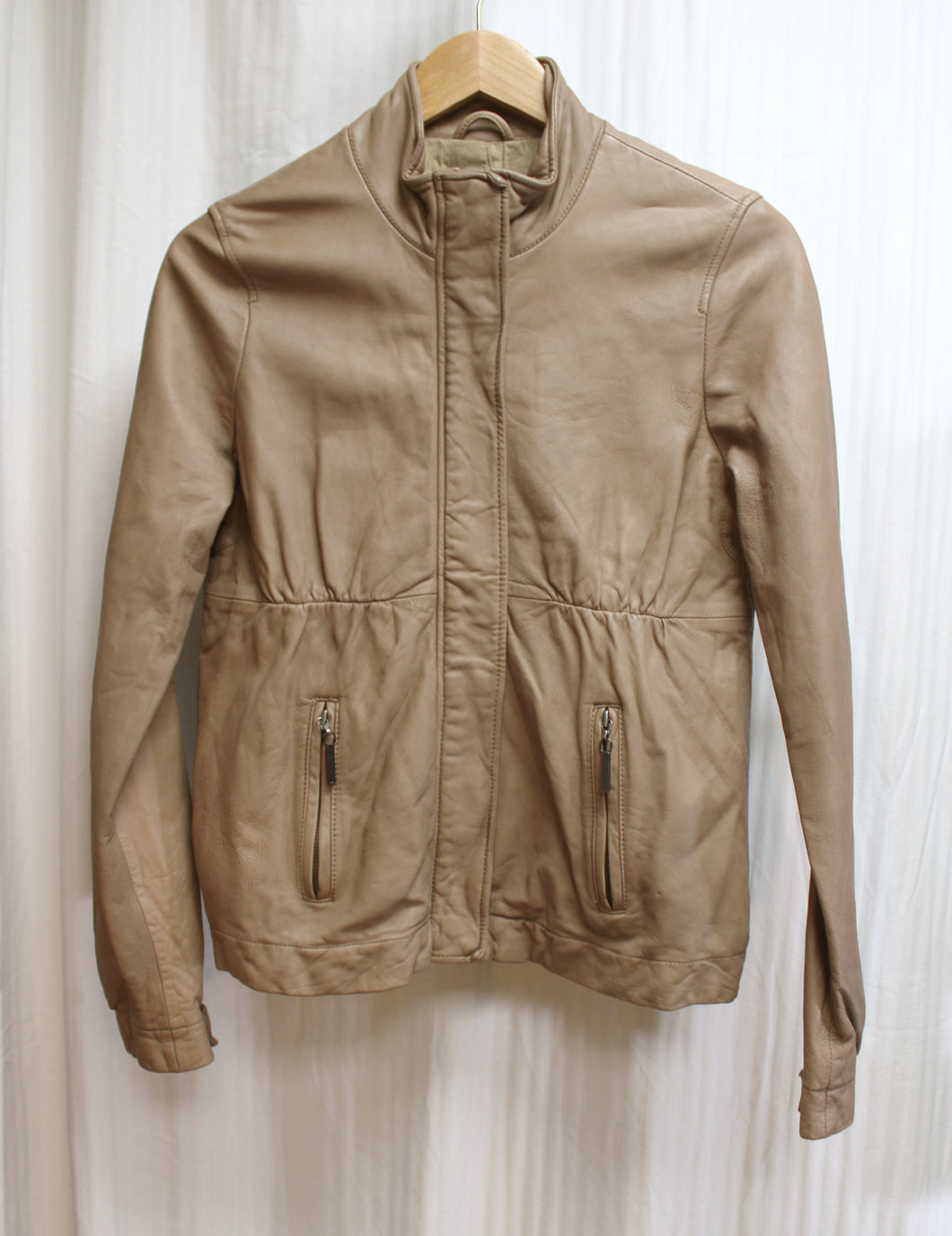Vince. - Taupe Leather Jacket w/ Snap Placket over Zip - Size S