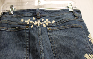 White House Black Market, Blanc - Boho Natural Color Floral Embroidered Jeans - Size 2 (See Measurements, 30" Waist)