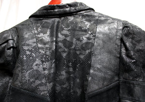 Vintage - GIII - Black Dolman Sleeve Leather Jacket w/ Contrast Snakeskin Texture Panels - Size S