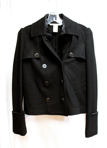 Diane Von Furstenberg - Black Wool w/ Silk Lining Unique Knit Pea Coat Cut Double Breasted Jacket - Size 6