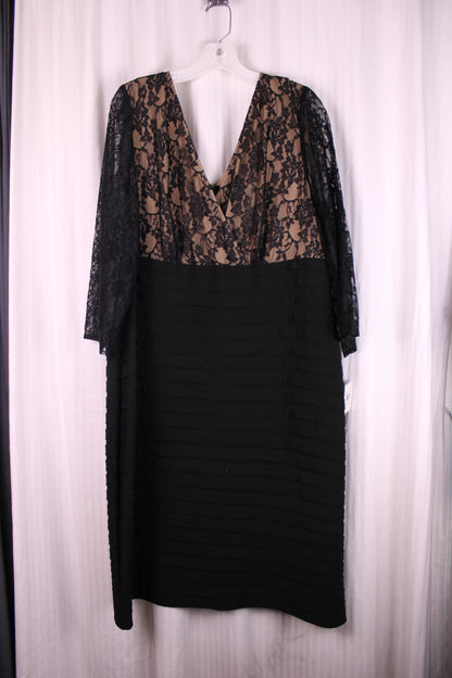 Adrianna Papell - Black Lace Bodice Sheath Dress - Size 22