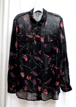Load image into Gallery viewer, Carole Little - Black Semi Sheer Floral Button Front w/ Pockets Blouse - Size 4