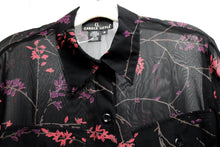 Load image into Gallery viewer, Carole Little - Black Semi Sheer Floral Button Front w/ Pockets Blouse - Size 4