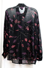 Load image into Gallery viewer, Carole Little - Black Semi Sheer Floral Button Front w/ Pockets Blouse - Size 4