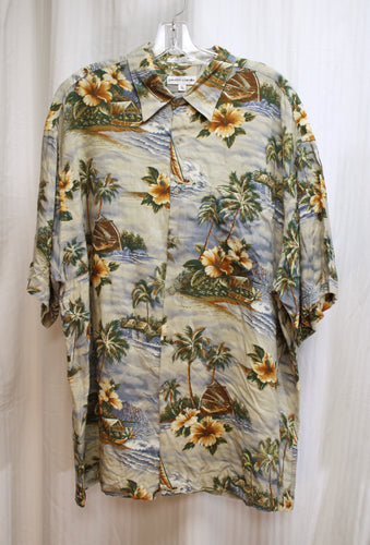 Vintage - Pierre Cardin - Island Print Hawaiian Shirt - Size XL