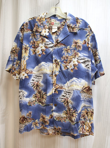 Men's Hilo Hattie - Blue Palms, Ocean Islands Hawaiian Shirt - Size XL