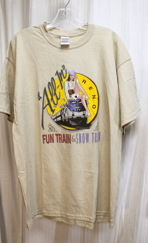 Vintage - All in Reno, Fun Train, Snow Train, Tan T-Shirt- Size XL