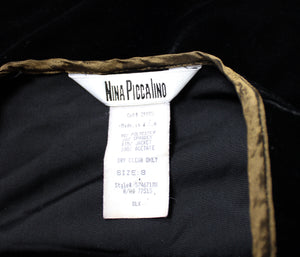 Vintage - Nina Piccalino - Black Velvet & Metallic Brown/Bronze Silk Asian Accents Fabric w/ Faux Decorative Buttons Tunic - Size 8