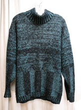 Load image into Gallery viewer, Montana Hamburg - Blue &amp; Dark Gray, Mohair Blend Funnel Neck Sweater - Size 48 (L) See Measurements