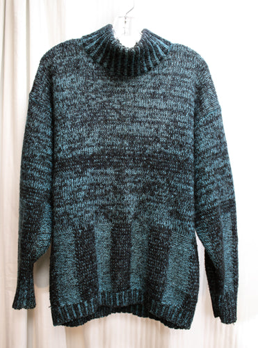 Montana Hamburg - Blue & Dark Gray, Mohair Blend Funnel Neck Sweater - Size 48 (L) See Measurements