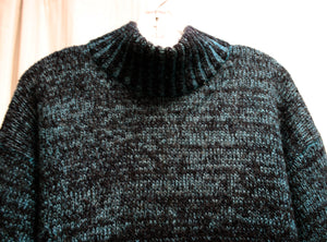 Montana Hamburg - Blue & Dark Gray, Mohair Blend Funnel Neck Sweater - Size 48 (L) See Measurements