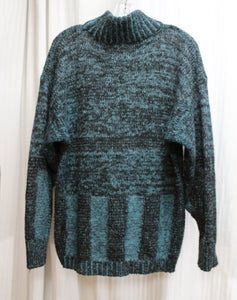 Montana Hamburg - Blue & Dark Gray, Mohair Blend Funnel Neck Sweater - Size 48 (L) See Measurements