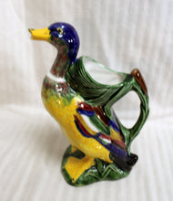 Load image into Gallery viewer, Vintage -  F. Mendez Caldas (Portugal) Glazed Ceramic Mallard Duck w/ Cat Tail Pitcher 10.5&quot;h
