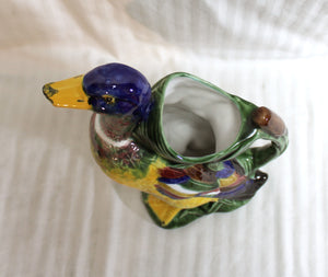 Vintage -  F. Mendez Caldas (Portugal) Glazed Ceramic Mallard Duck w/ Cat Tail Pitcher 10.5"h