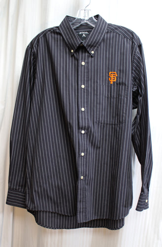 Men's Antigua - San Francisco Giants Embroidered Logo, Black & White Pinstripe Button Down Shirt - Size L