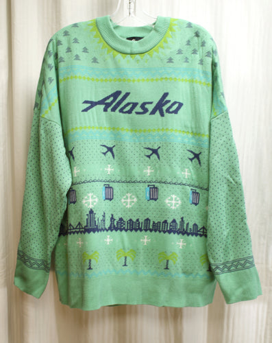 Alaska Airlines  - Winter Pattern Planes & Luggage Pullover Sweater - Size 2XL