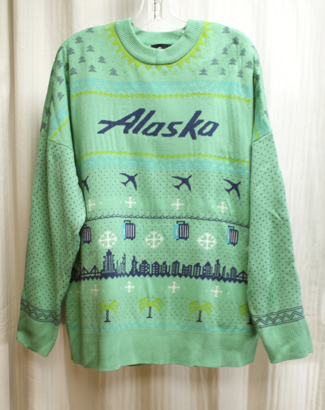 Alaska Airlines  - Winter Pattern Planes & Luggage Pullover Sweater - Size 2XL