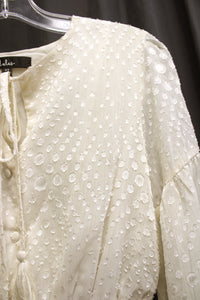 Lulus - Ivory - Polka Dot Chiffon, Long Sleeve Short Dress - Size XS