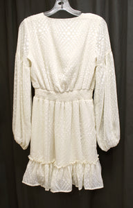 Lulus - Ivory - Polka Dot Chiffon, Long Sleeve Short Dress - Size XS