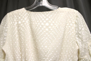 Lulus - Ivory - Polka Dot Chiffon, Long Sleeve Short Dress - Size XS