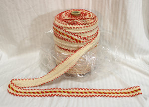 Large Spool of Vintage Soft Woven trim, Natural w/ Yellow & Red- 1.5" Wide